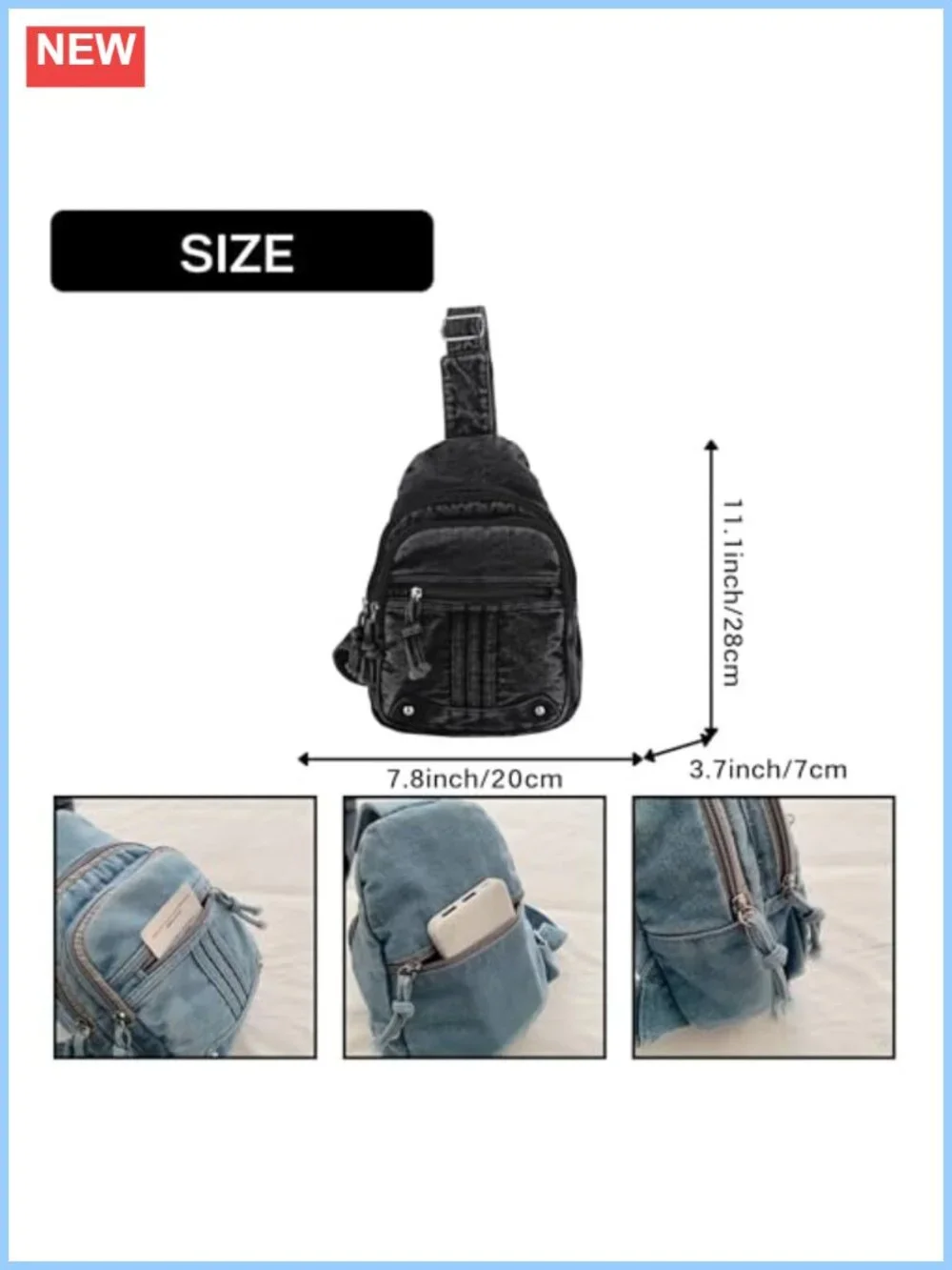 Washed Denim Y2K Sling Crossbody Bag Women Chest Purse Anti-Theft